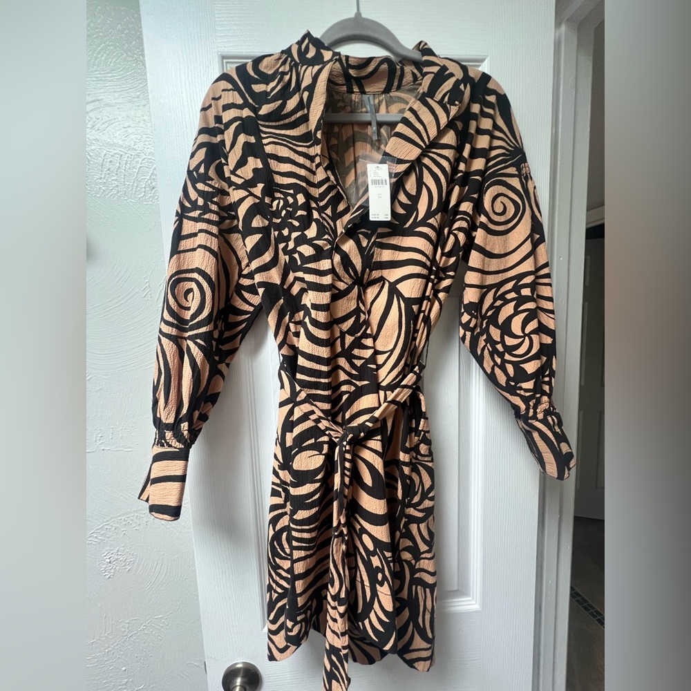 Anthropologie Long-Sleeve Printed Tunic Mini Dress